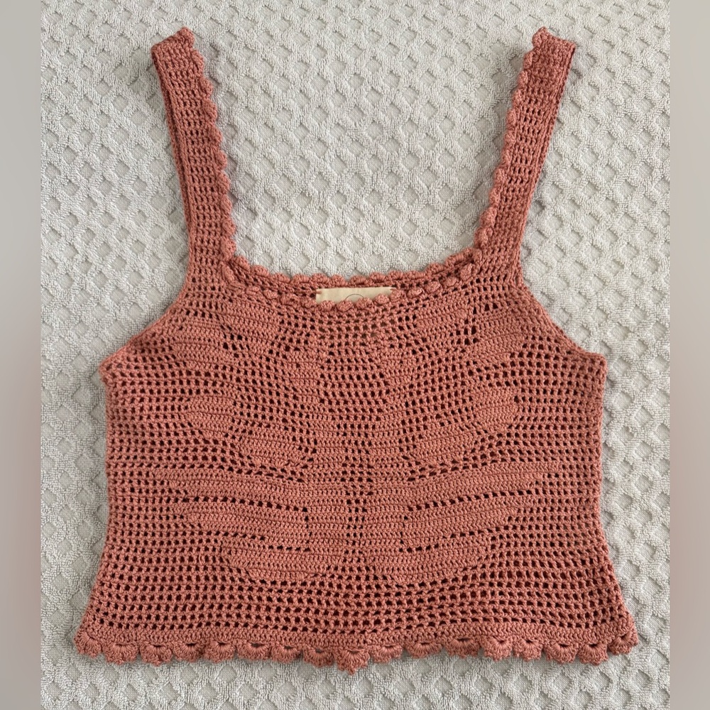 Carolina K Swan Crochet Cropped Tank Top in Dusty Mauve Pink Size Small Handmade